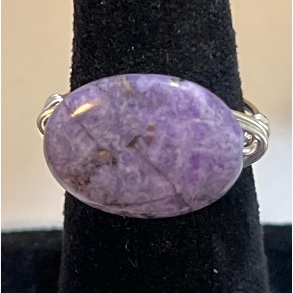 Purple Stone Silver Wire Wrap Ring -- Size 7